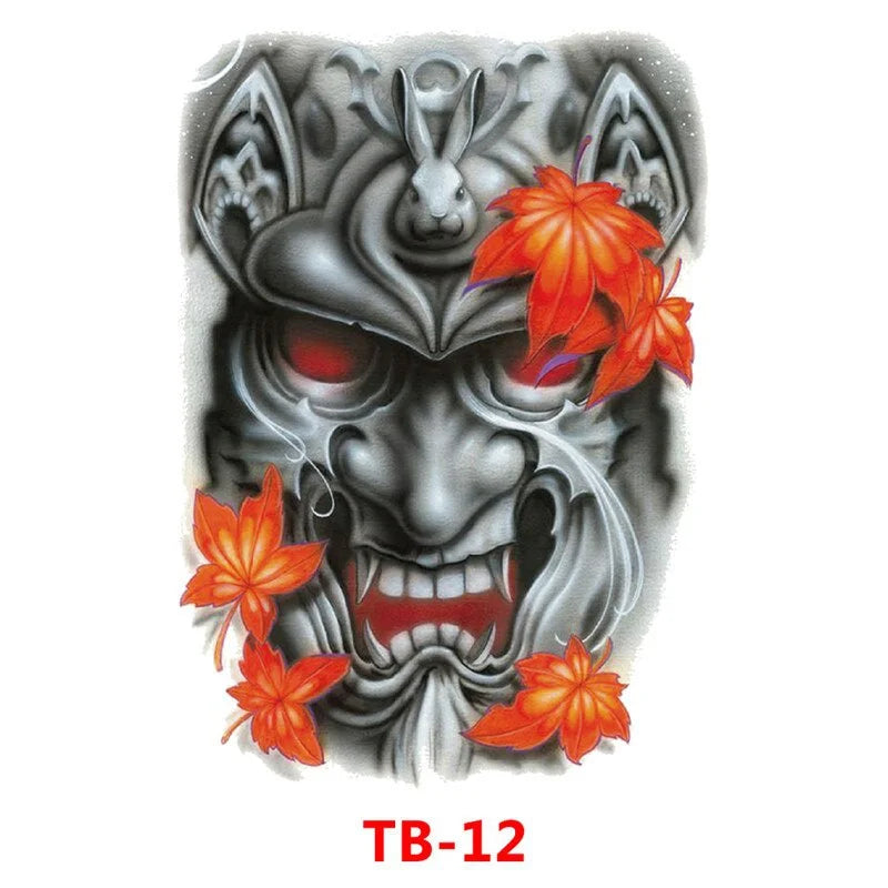 Waterproof Large Full Back Chest Tattoo Big Tattoo Stickers Fish Wolf Tiger Dragon Fairy Temporary Flash Tattoos Cool Men Women