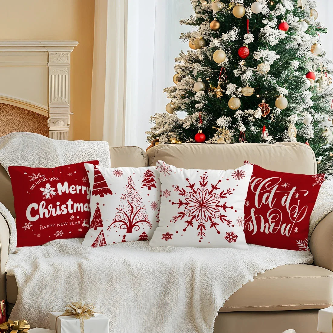 40/45/50cm Red Christmas decoration Cushions Pillowcase Polyester Cushion Cover Throw Pillow Pillowcover Home Car Sofa Decor