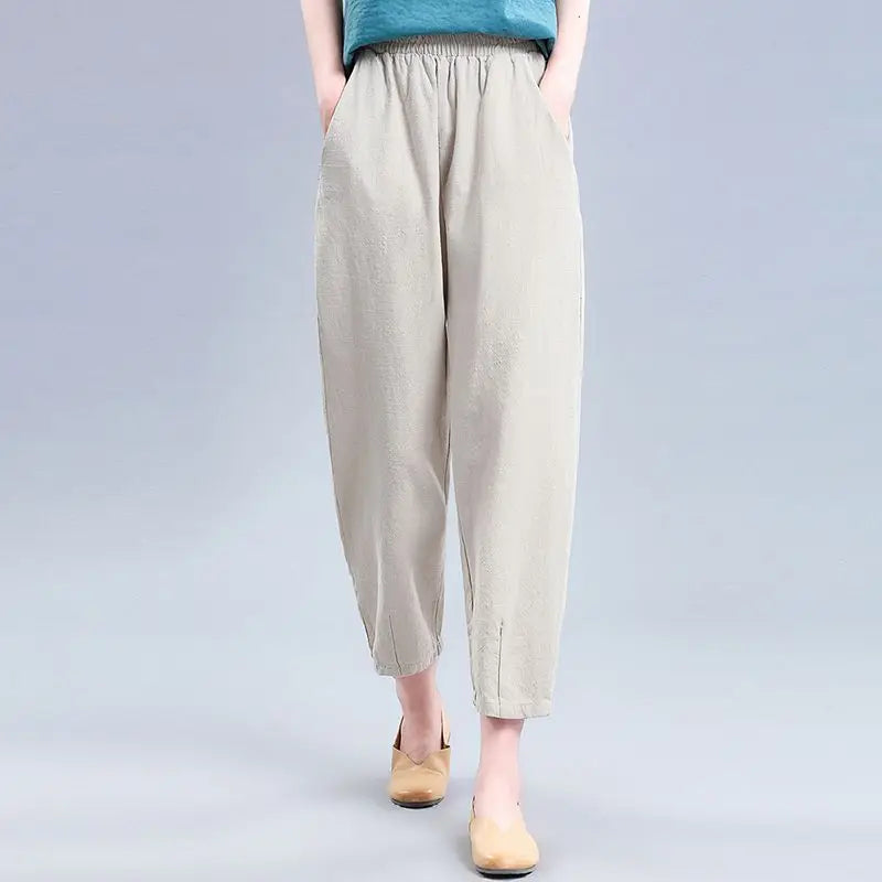 Pants For Women Loose Baggy Trends 2025 All Medium New In Outfits One Size High Quality Casual Xxl G Woman Trousers Cotton Linen