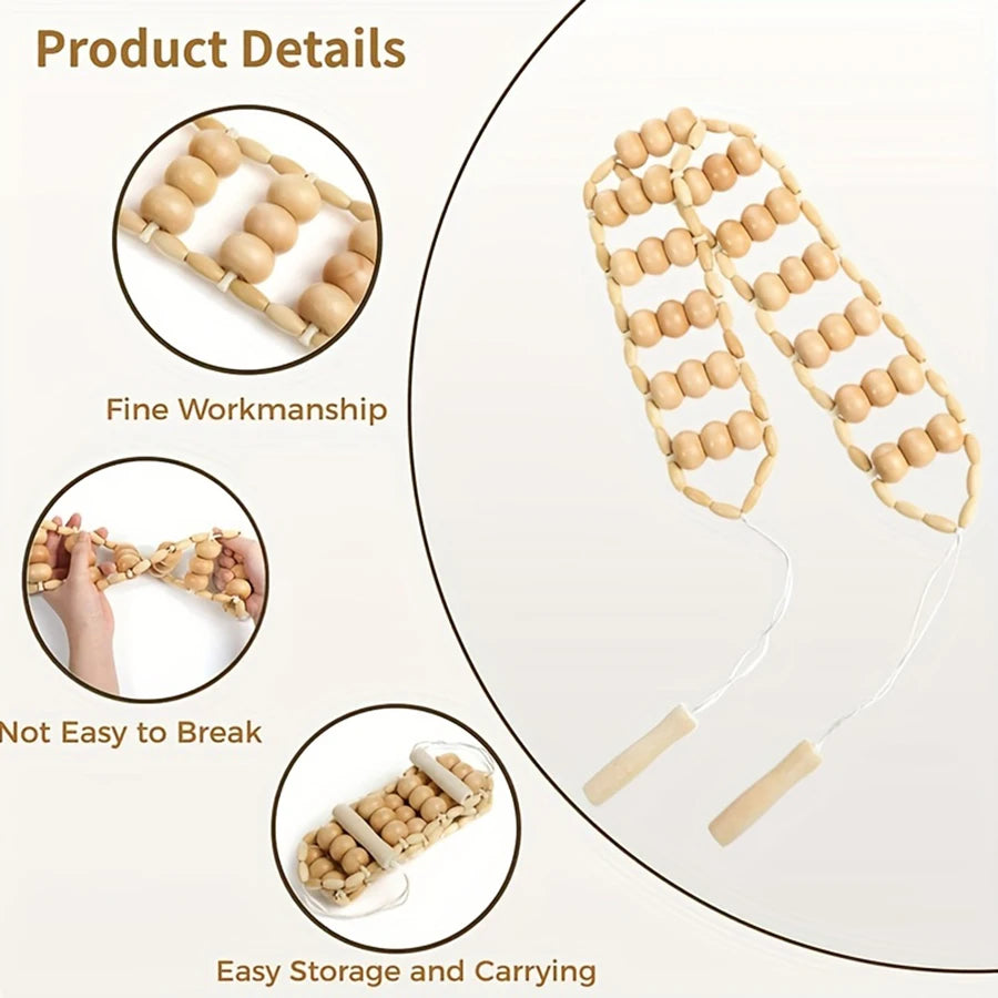 Wood Back Massage Roller Rope Tool,Wood Massage Tools,Portable Handheld Rolling,Self Massage Strap for Back Neck Shoulders Legs