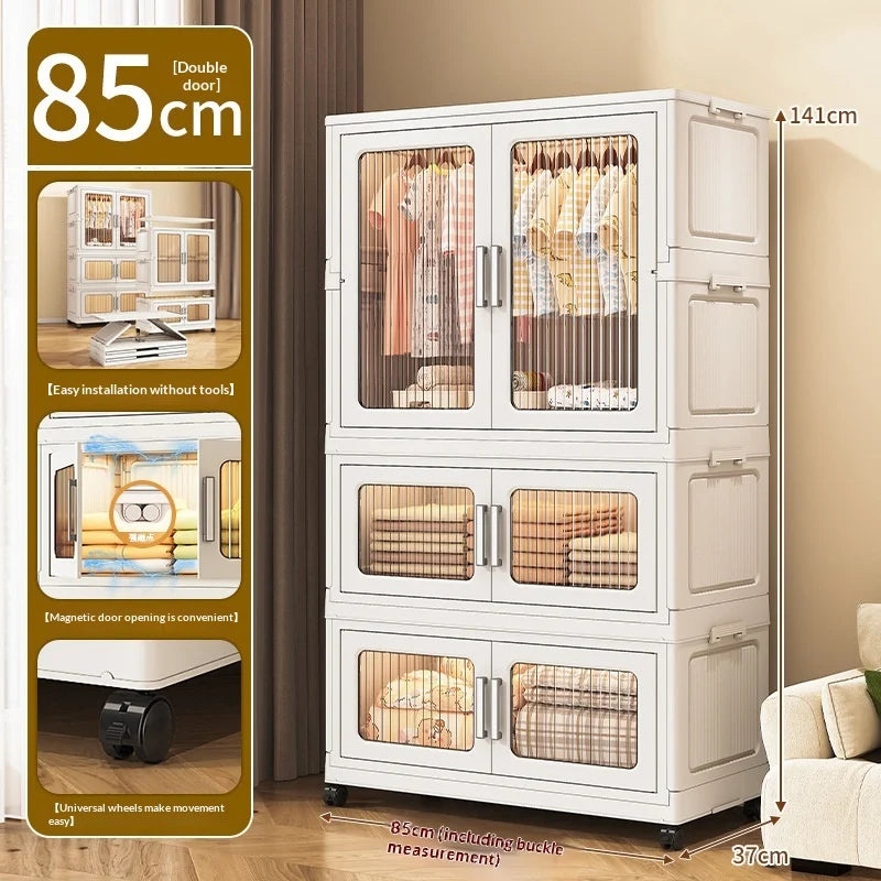 Foldable Plastic Kids Wardrobe Closet Portable Clothes Storage Cabinet Baby Nursery Organizer Space Saving Easy Assembly