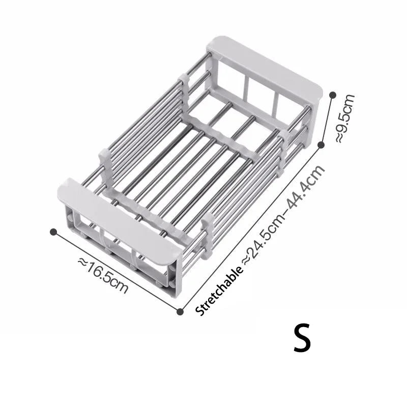 Expandable Stainless Steel Sink Drain Basket,Collapsible Kitchen Dish Drying Rack with Draining Filter Grid,Sink Organizer Tray