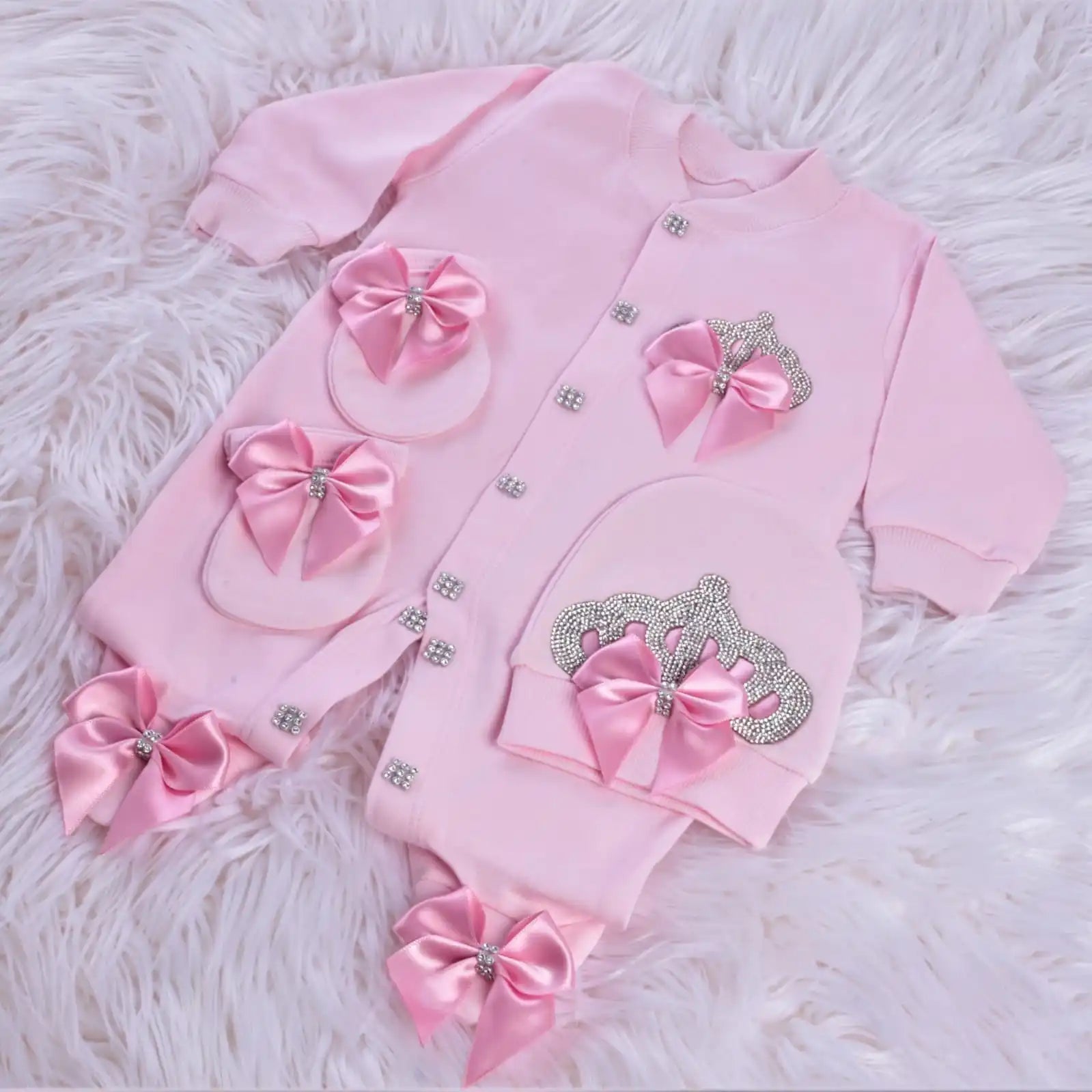 Baby Girl Coming Home Outfits Set Personalized Name Jewelry Crown Clothing Vintage Croche Infant Care Products Body Suit Pajamas