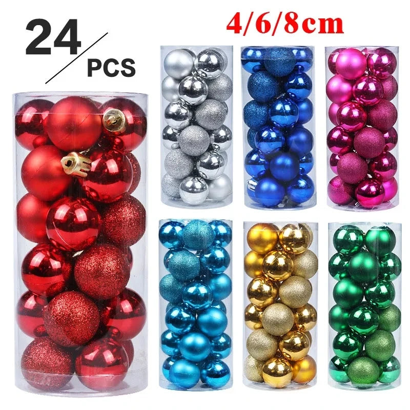 24Pcs 4/6CM Christmas Balls Big Ball Christmas Tree Pendant Ornaments for Party Decor 2025 New Year Navidad Gifts Accessory