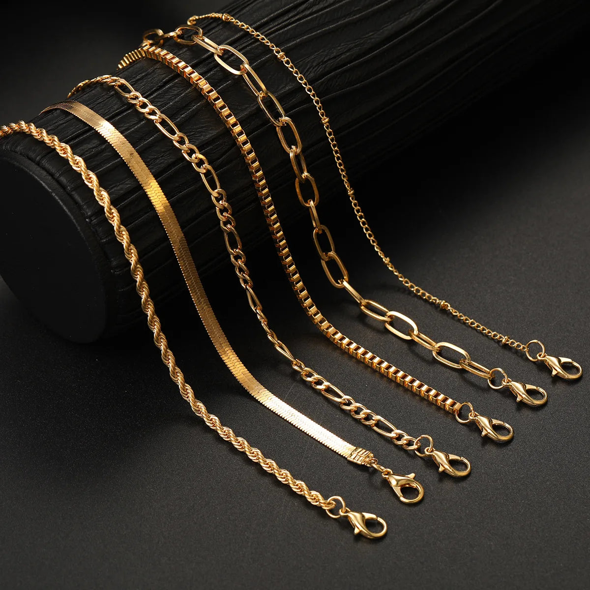 6Pcs Minimalist Gold Color Ankle Chain Bracelet Set for Women Men Bohemian Retro Thick Twist Cuban Bracelets Trendy Jewelry Gift