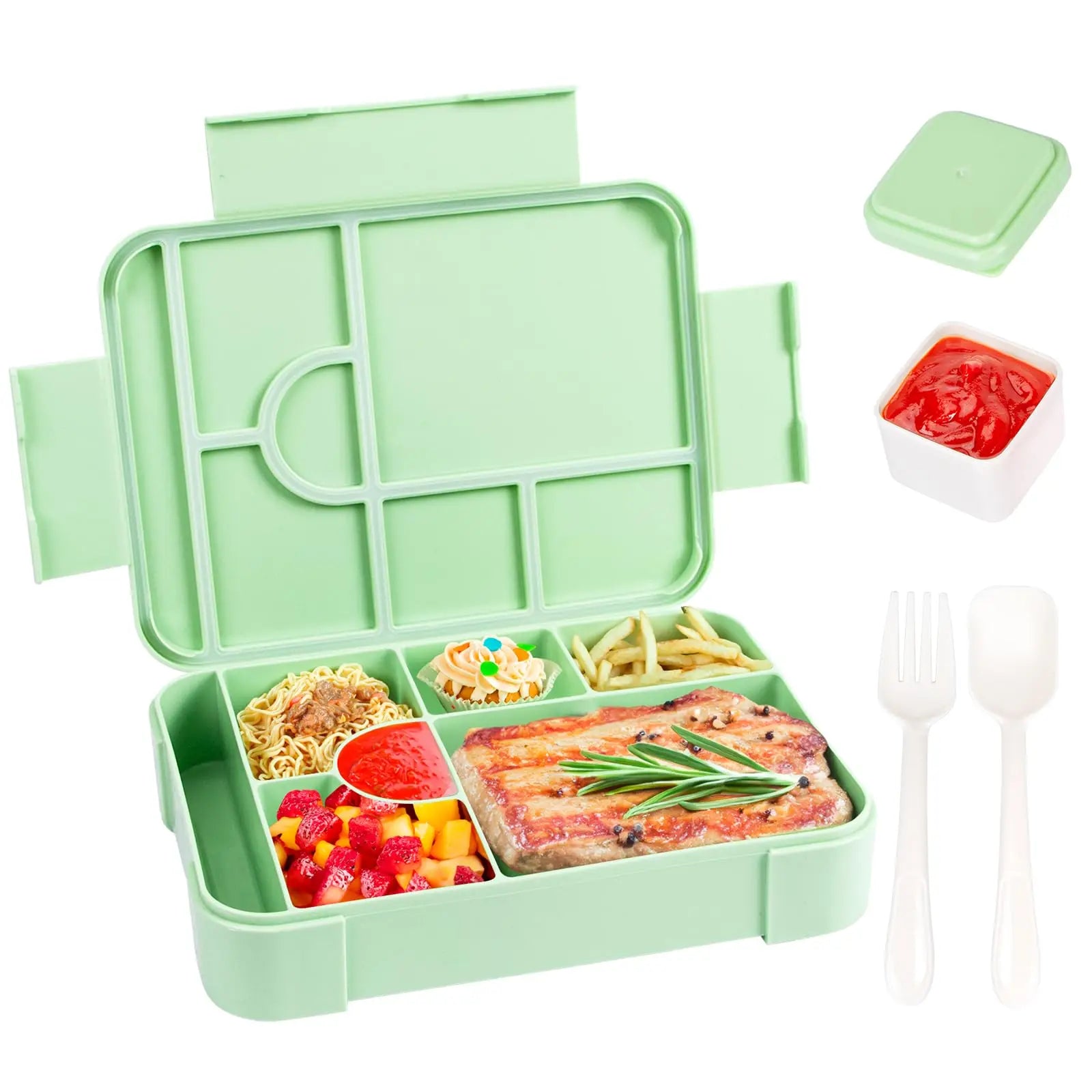 Bento Box 1330 ml Leakproof Lunch Box for Children Adults with 7 Compartments for School Travel Food Container Microwave Safe