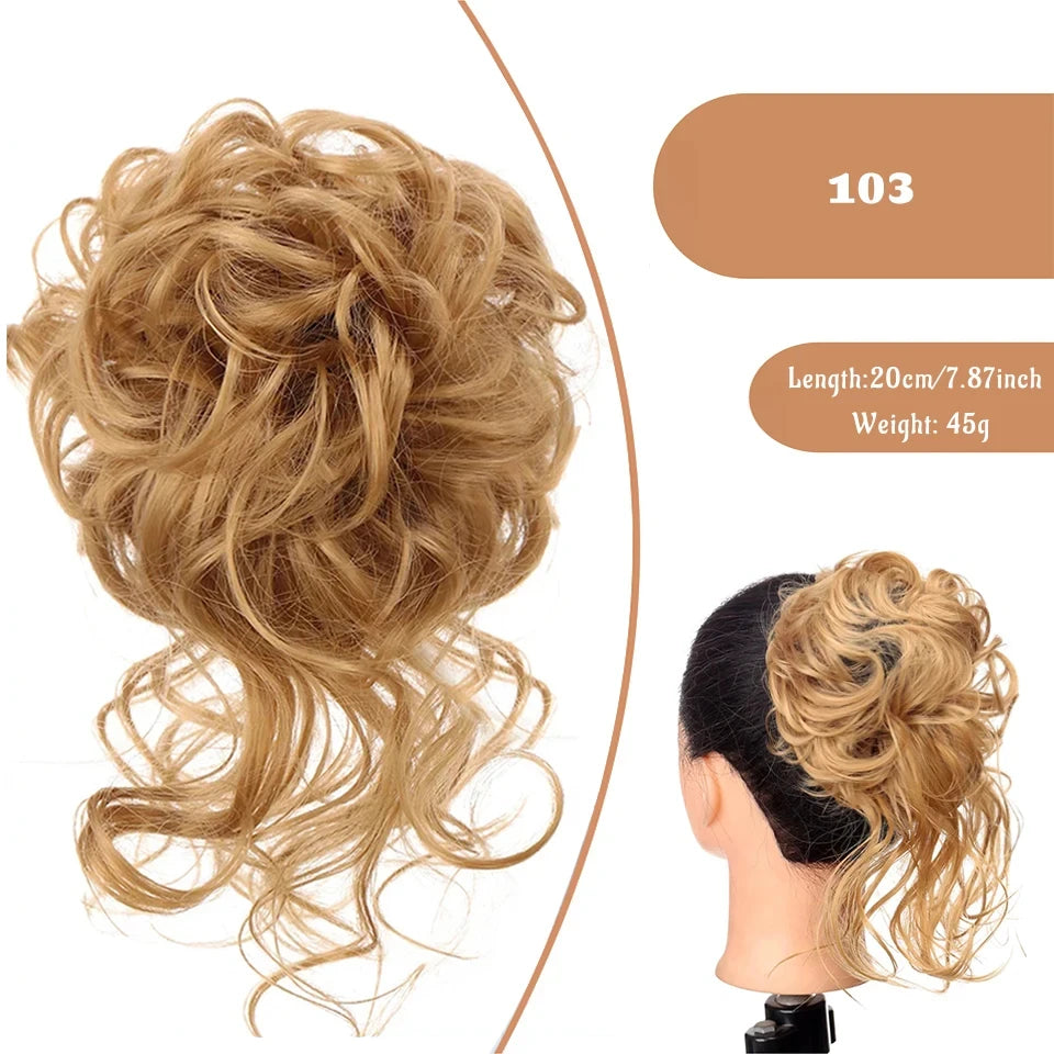 OLACA Synthetic Hair Bun Bands Blonde Black Messy Curly Chignon Donut Updo Scrunchies Fake Hair Pieces For Women Hair Extensions