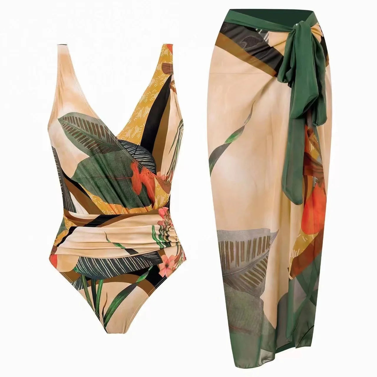 Sexy Slimming One-Piece Swimsuit Women's Beach Dress Set Fashionable Thermal Spa Swimming Bikini Full Coverage Fixed Chest Pad