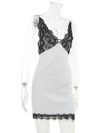 Huhugirl Fashion 2026 New Backless Mini Dresses Lace Patchwork Casual Chic Elegant Home Street Style Designed For Women V-Neck
