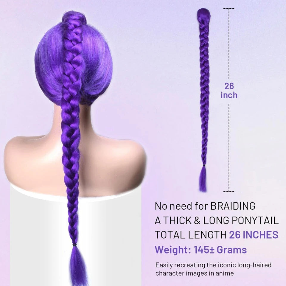 Synthetic Braided Purple Hair Ponytail Rumo Costume Hairstyle 26inch Long Ponytail with Clips for Kids Girls Halloween Christmas
