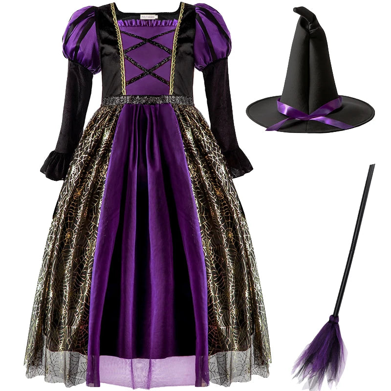 Baby Girls Halloween Witch Costume Children Cosplay Vampire Dresses Carnival Party Clothes Dress Up Clothes for Children