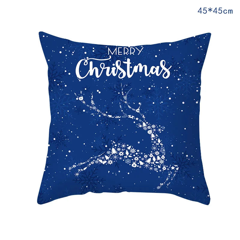 45cm Blue Snow Winter Christmas Pillowcase 2026 Xmas Ornaments Sofa Pillow Cover Merry Christmas Decor Home Car Cushion Cover