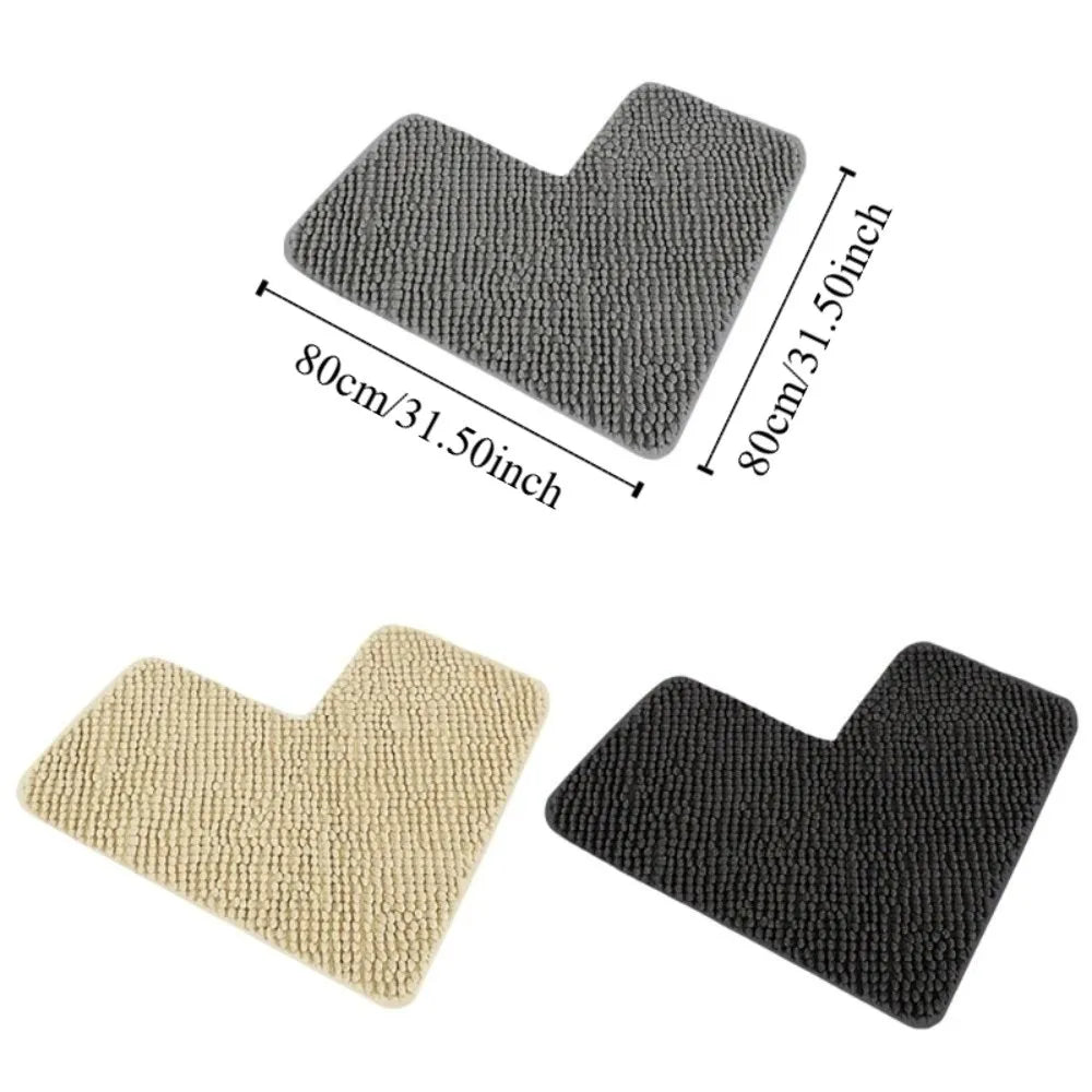 Household Absorbent L-shaped Chenille Bath Mat Washable Non-slip Corner Shower Mat Plush Soft Carpet Bedroom
