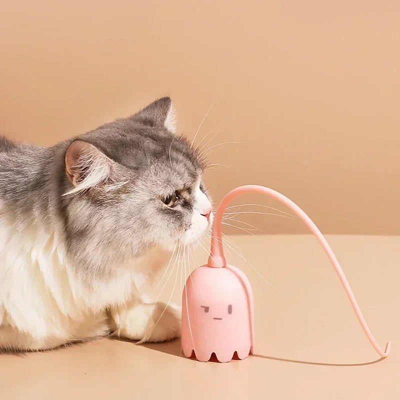 Interactive Electric Cat Toy USB Intelligent Rolling Ball Interactive Toys Funny Stick Silicone Rotate Mouse Tail Kitten Teaser