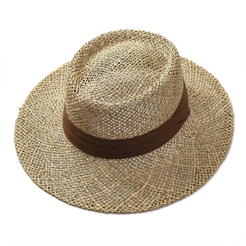 hats beach hat bohemian flat brim hat hand woven straw hat ladies summer vacation travel sun hat