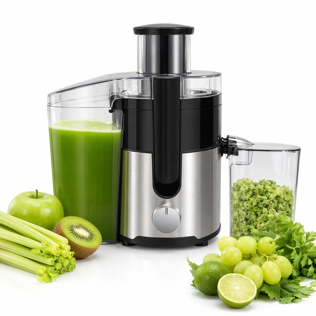 Centrifugal Juicer, 3 Inch Wide Chute 97% High Yield Juicer Machine 3 Inch LARGE FEED CHUTE: Supports Whole Fruit and Vegetable Direct Feeding Without Pre-Cutting, Cuts down Your Preparation Time Significantly. 97% HIGH JUICE
