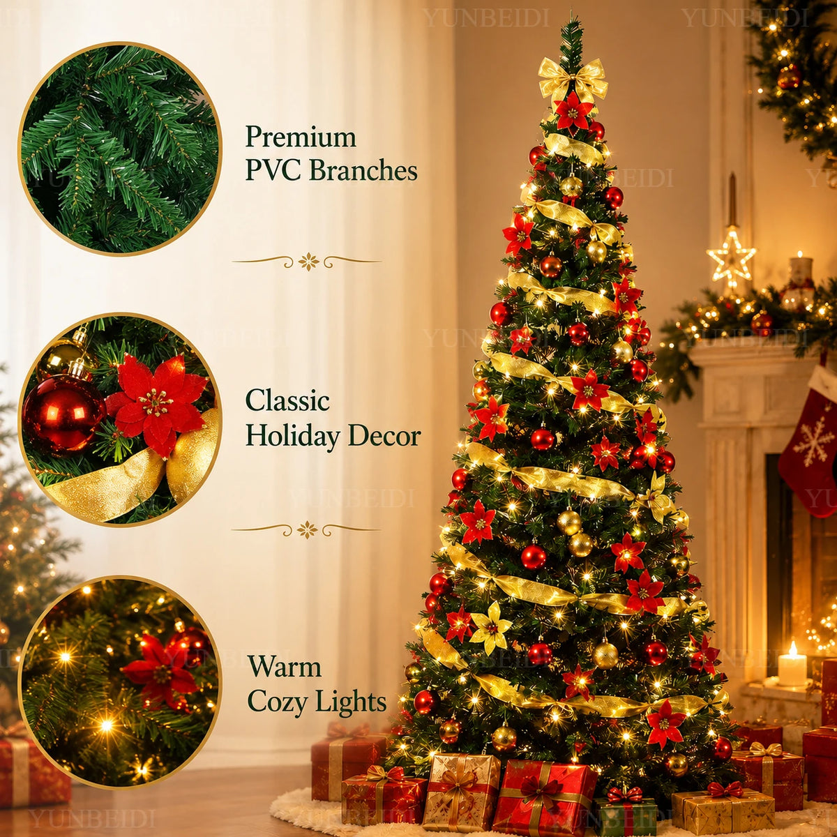 Foldable Christmas Tree with LED Lights Decoration Accessories Integrated Artificial Christmas Tree 1.5M To 2.1M for Home Decor