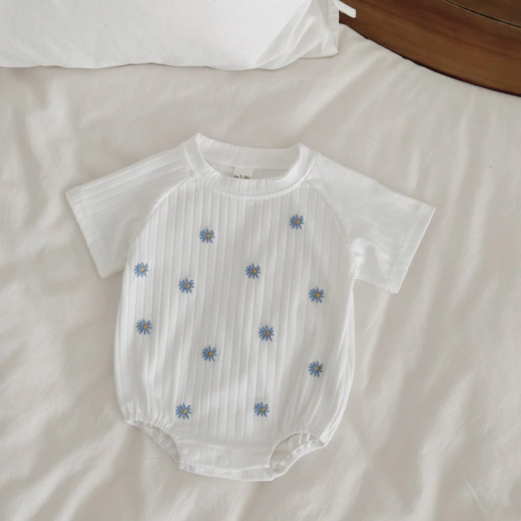 Ins Newborn Baby Girl Clothes Summer Romper Short-Sleeved  Home Clothing Jumpsuit Flower Embroidery Toddler Bodysuit 0-18 Months