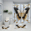 1/ 4pcs Platinum Butterfly Shower Curtain Set, Decorative Bathroom Set Includes Waterproof Shower Curtain, Non-Slip Floor Mat