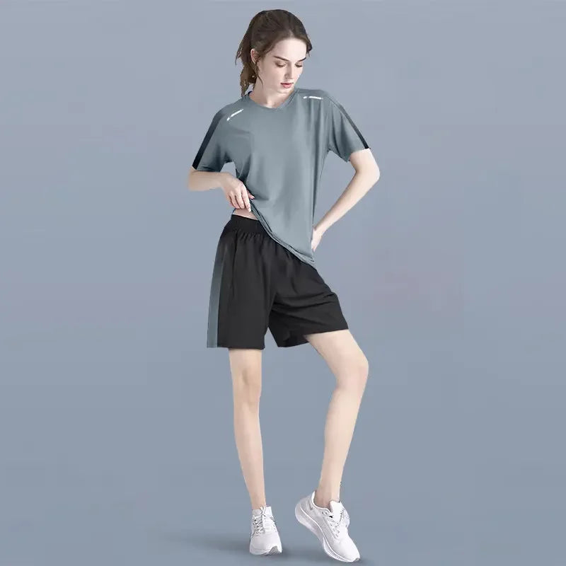Women's Summer 2-Piece Sports Set - Quick-Dry Running T-Shirt & Plus Size Shorts for Gym, Badminton & Fitness (New Arrival)