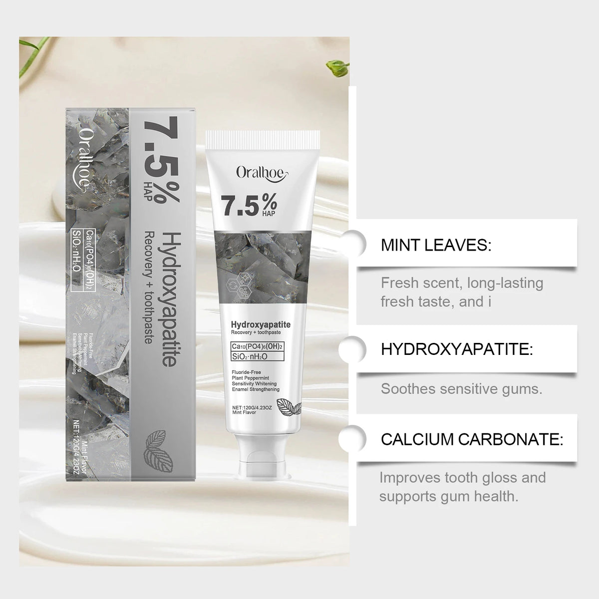 Hydroxyapatite Repair Toothpaste Cleaning Tartar Strengthen Tooth Enamel Breath Refreshing Oral Care Brightening Toothpaste 120g