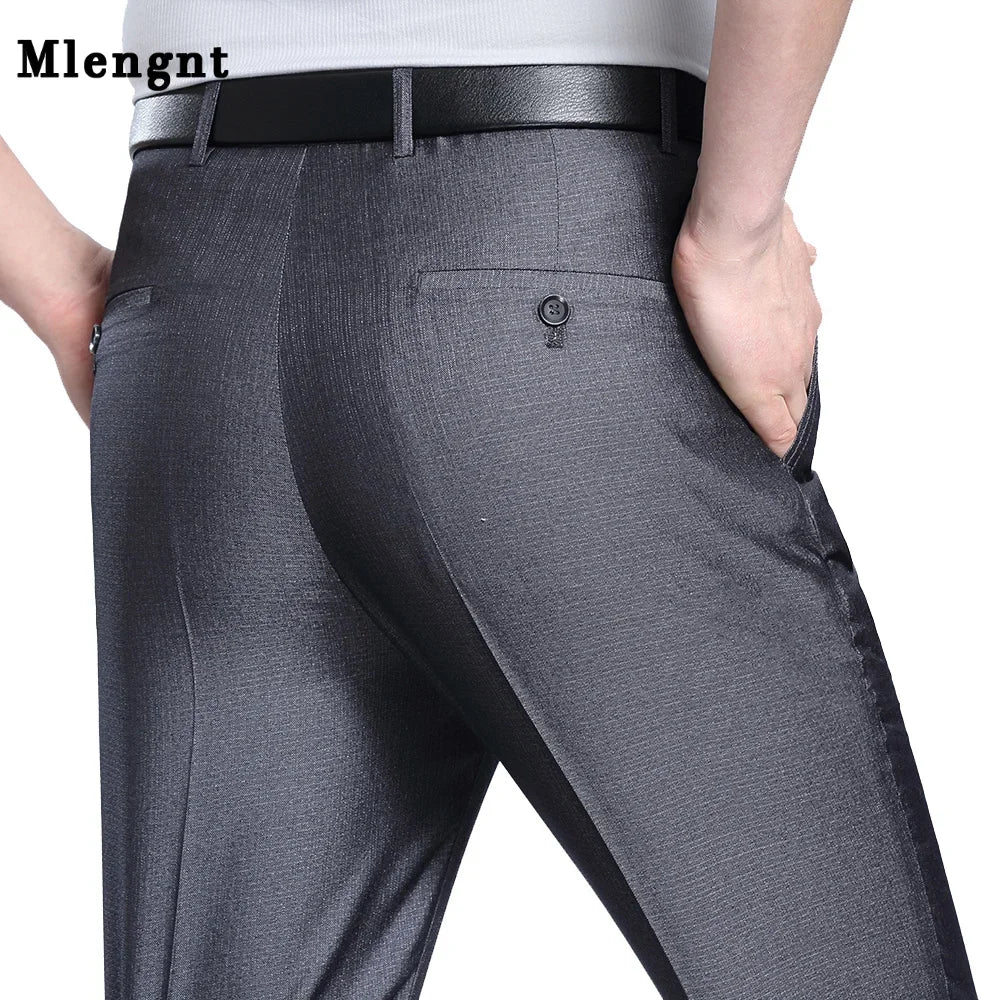 2021 Men Business Silk Suit Pant Plus Size 29-56 Spring Summer New Fashion Formal Men Casual Pant Buckle Trousers For Male