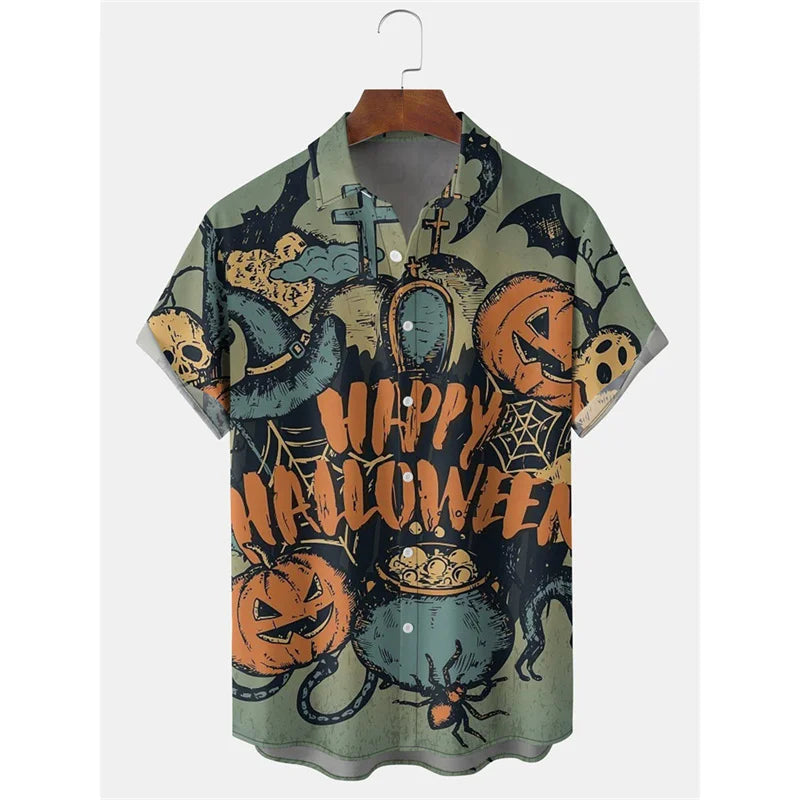 Pumpkin Bat Graphic Hawaiian Shirt For Men Women Halloween 3D Printed Aloha Shirts Summer Casual Short Sleeve Blouse Lapel Tops