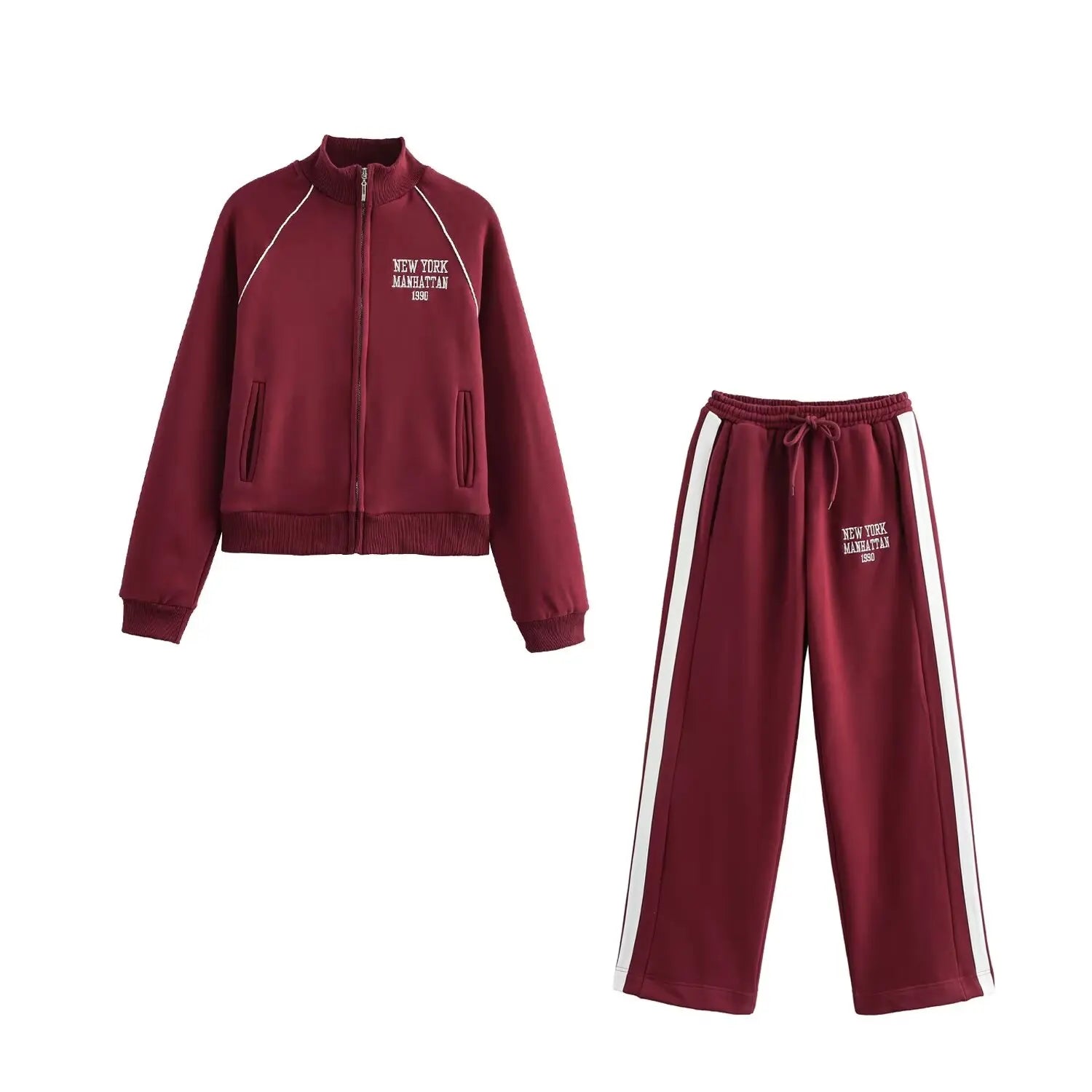 HH Women's Pant 2-Piece Set Female Fashion Versatile Printed Velvet Zip Jacket+Commuting Elastic Waist Belted Casual Pants