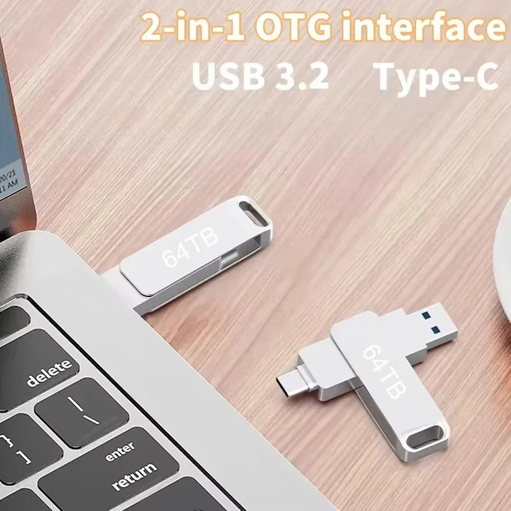 64TB USB 3.2 Flash Drives U Disk 2TB High Speed Metal Pendrive WaterProof Type-C Memoria USB Stick USB Drives 8TB 2TB 1TB