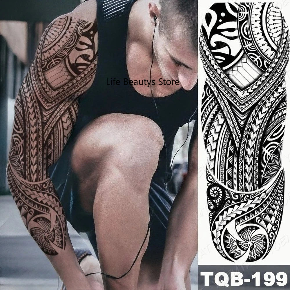 Large Full Arm Sleeve  Waterproof Temporary Tattoo Sticker Tribal Totem Skull Bird Wolf Tiger Fake Tatoo Body Art Men Women
