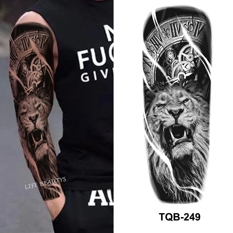 Waterproof Full Arm Temporary Tattoo Sticker Tiger Lion Wolf Eye For Man Women Body Art Sleeve Flash Fake Shoulder Tatoo