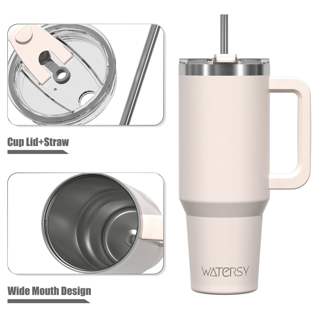 WATERSY 20oz/30oz/40oz Tumbler with Handle & Straw Large Capacity Insulated Cup, 304 Stainless Steel Vacuum Thermal Mug