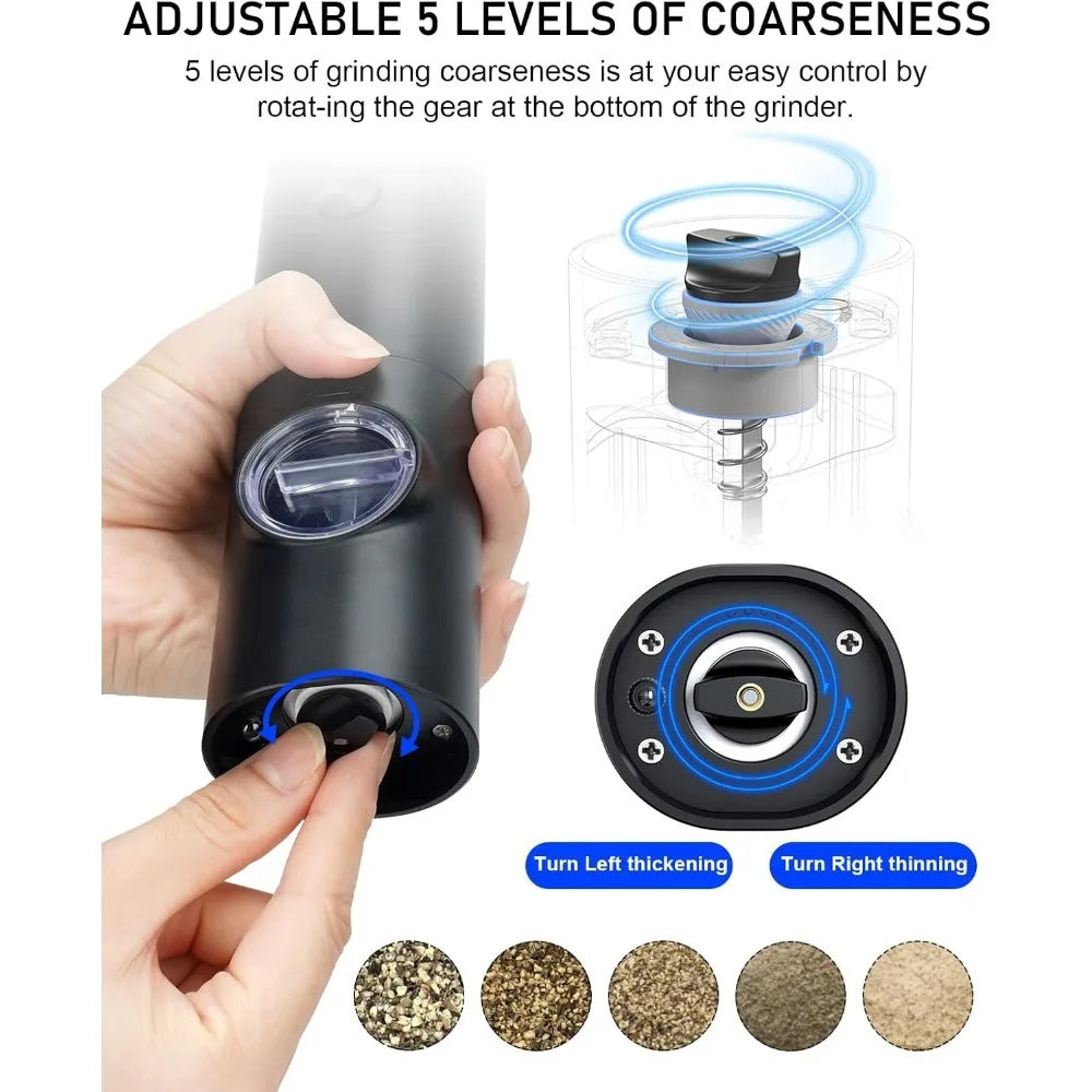 2pcs Electric Pepper and Salt Grinder Set, Battery Powered Adjustable  Coarseness Black Pepper Grinder Mill Kitchen Tools