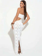 Blifanbo Backless Sexy Off-shoulder Maxi Dress Women Lace Sleeveless Strapless Hollow Out Skinny Club Party Long Dress Elegant
