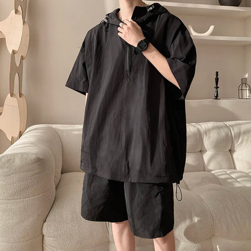 Men's Summer 2-Piece Outfit Breathable T-Shirt And Quick-Dry Shorts Set Casual Streetwear Trendy Gym And Beach Wear M-8XL 7XL