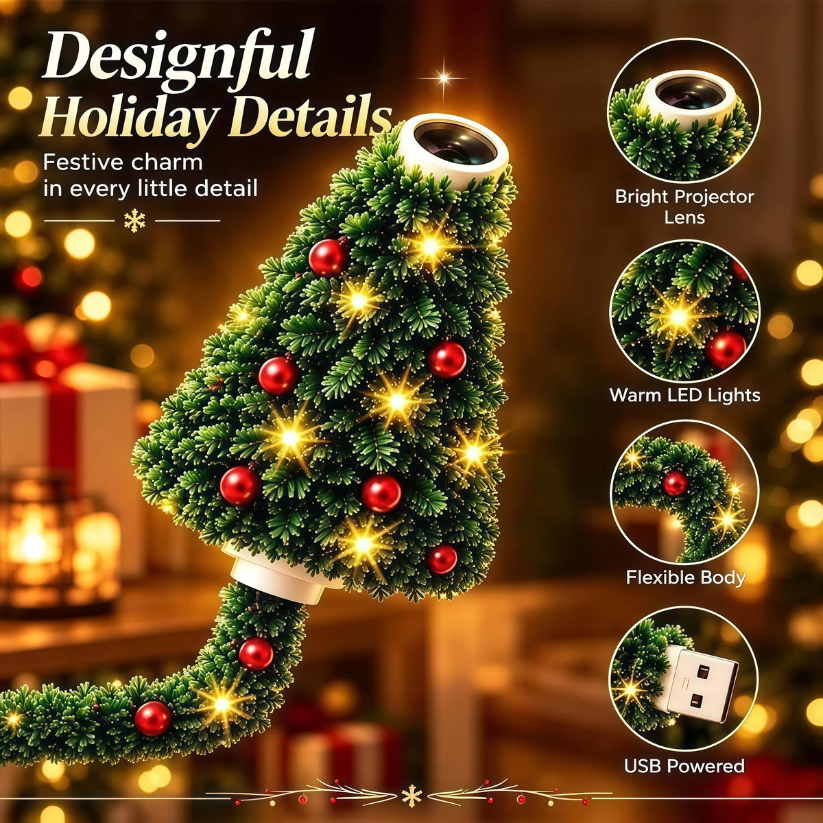 New Christmas Light Projector Easy To Connect USB Powered Christmas Night Light Includes 6 or More Festival Modes