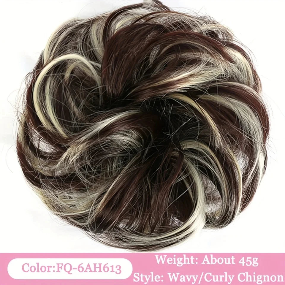 OLACA Synthetic Hair Bun Bands Blonde Black Messy Curly Chignon Donut Updo Scrunchies Fake Hair Pieces For Women Hair Extensions
