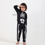Halloween Scary Skeleton Costume for Adult Kids Family Horror Skull Jumpsuit Carnival Party Hooded Halloween Parent-Child Pajama