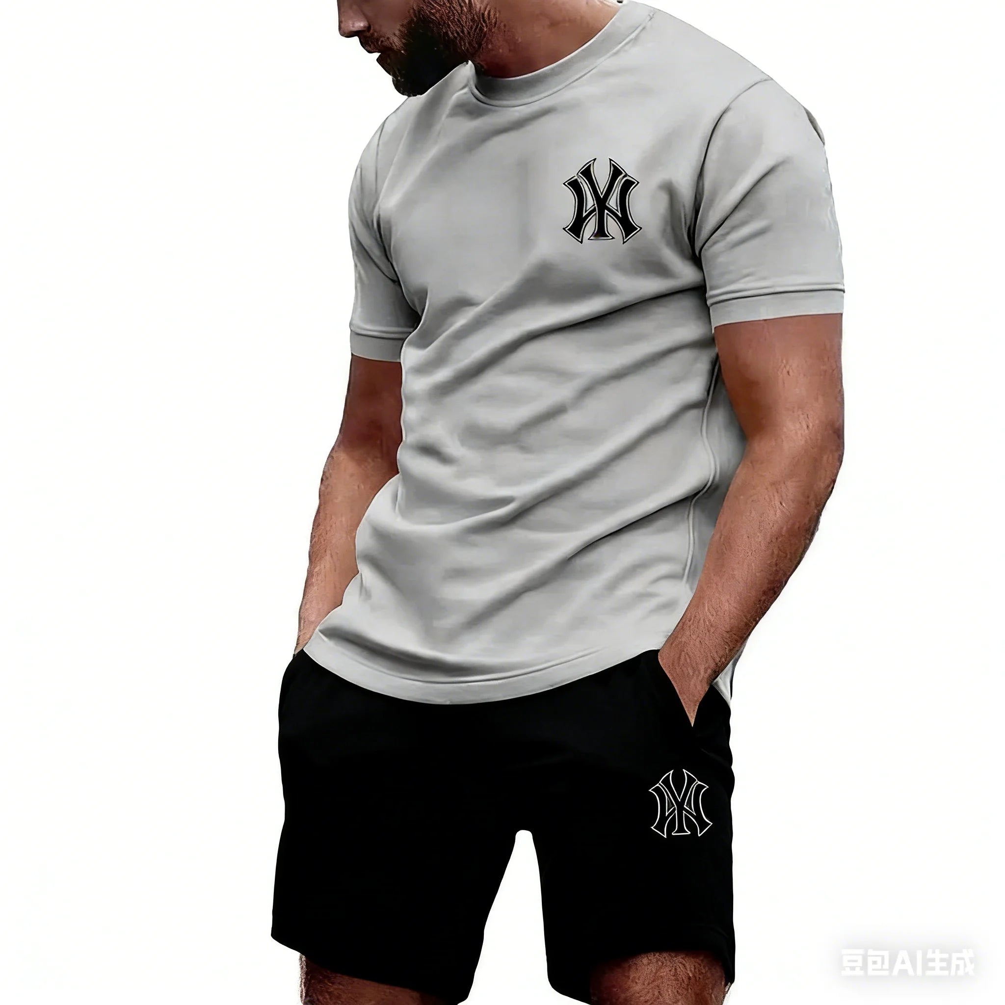 2026 hot men's two-piece sportswear short sleeved T-shirt and summer running fitness sportswear quick-drying
