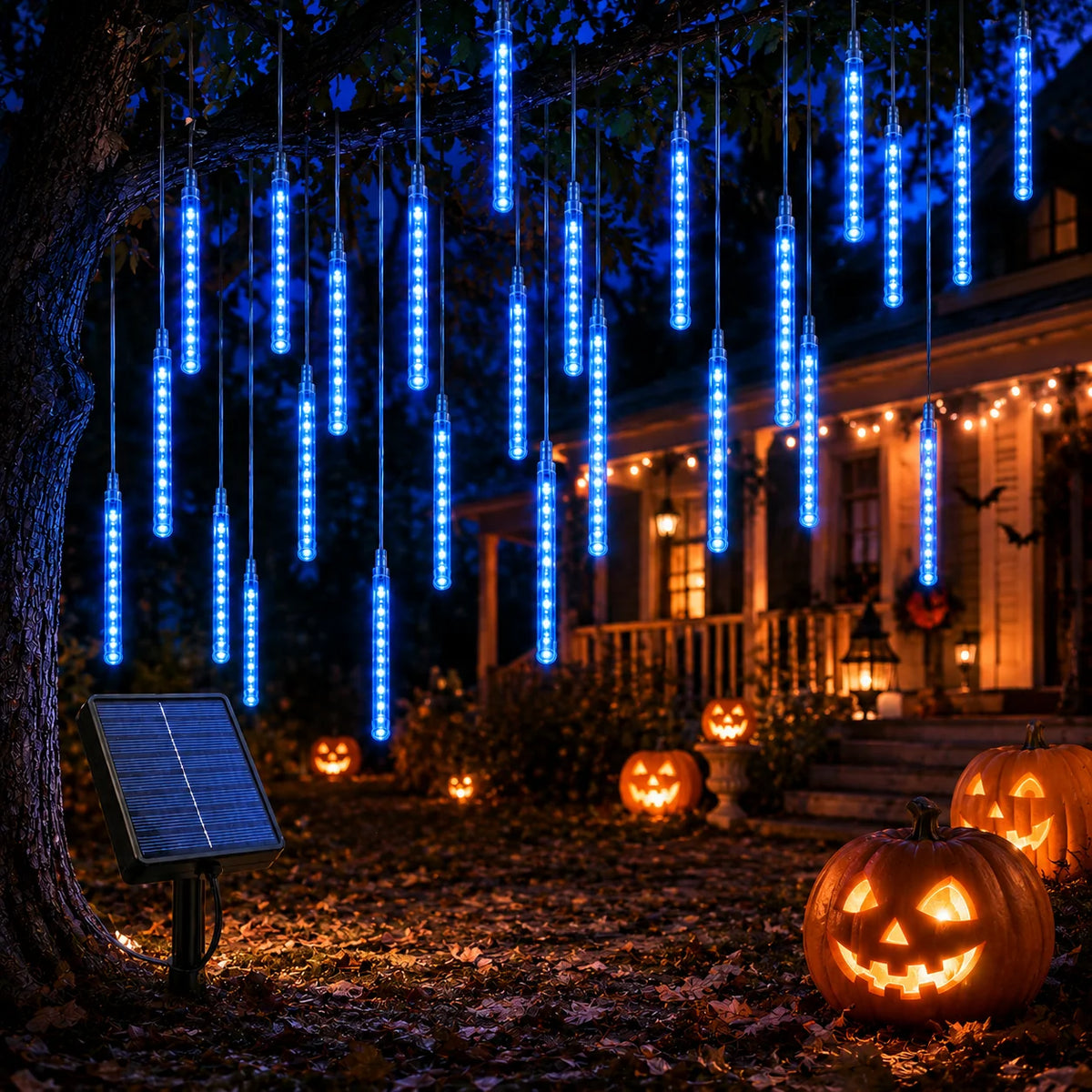 Solar Meteor Shower Lights Outdoor Meteor Lights 8Tubes Waterproof LED Falling Raindrop Christmas Halloween Fairy String Lights