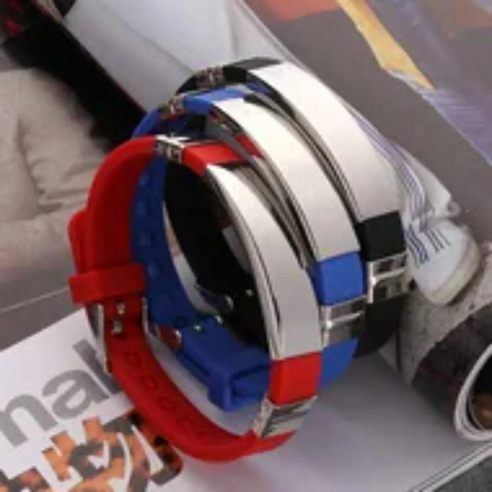 Fashion Couple Bracelets Stainless Steel Silicone Multi-color Wristband Valentine's Day Gifts Jewelry