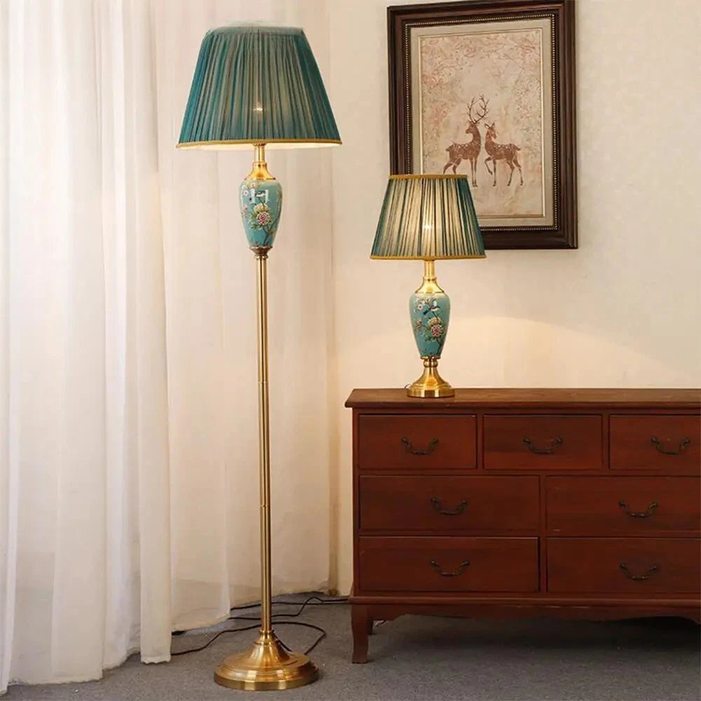 European Retro Ceramic Floor Lamp Home Decoration Standing Light for Living Room Bedroom Sofa Side Bedside Lamp