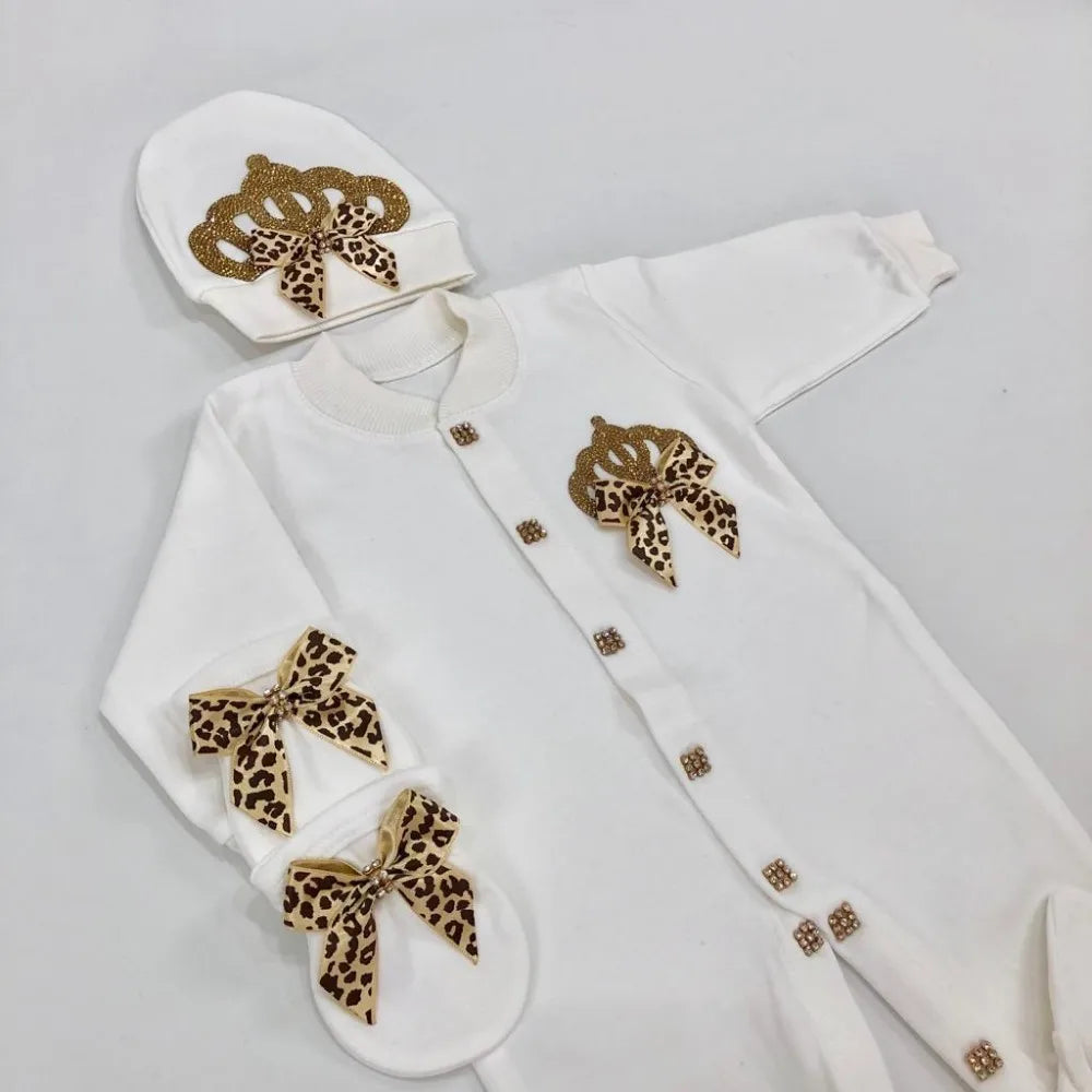 Baby Girl Coming Home Outfits Set Personalized Name Jewelry Crown Clothing Vintage Croche Infant Care Products Body Suit Pajamas