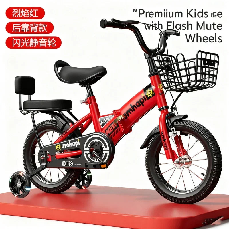 Big Red Flashing Wheel Children's Folding Bicycle Toy Car Stroller 2-8 Years Old Baby Pedal Bike Backrest Style Fun Activity Toy
