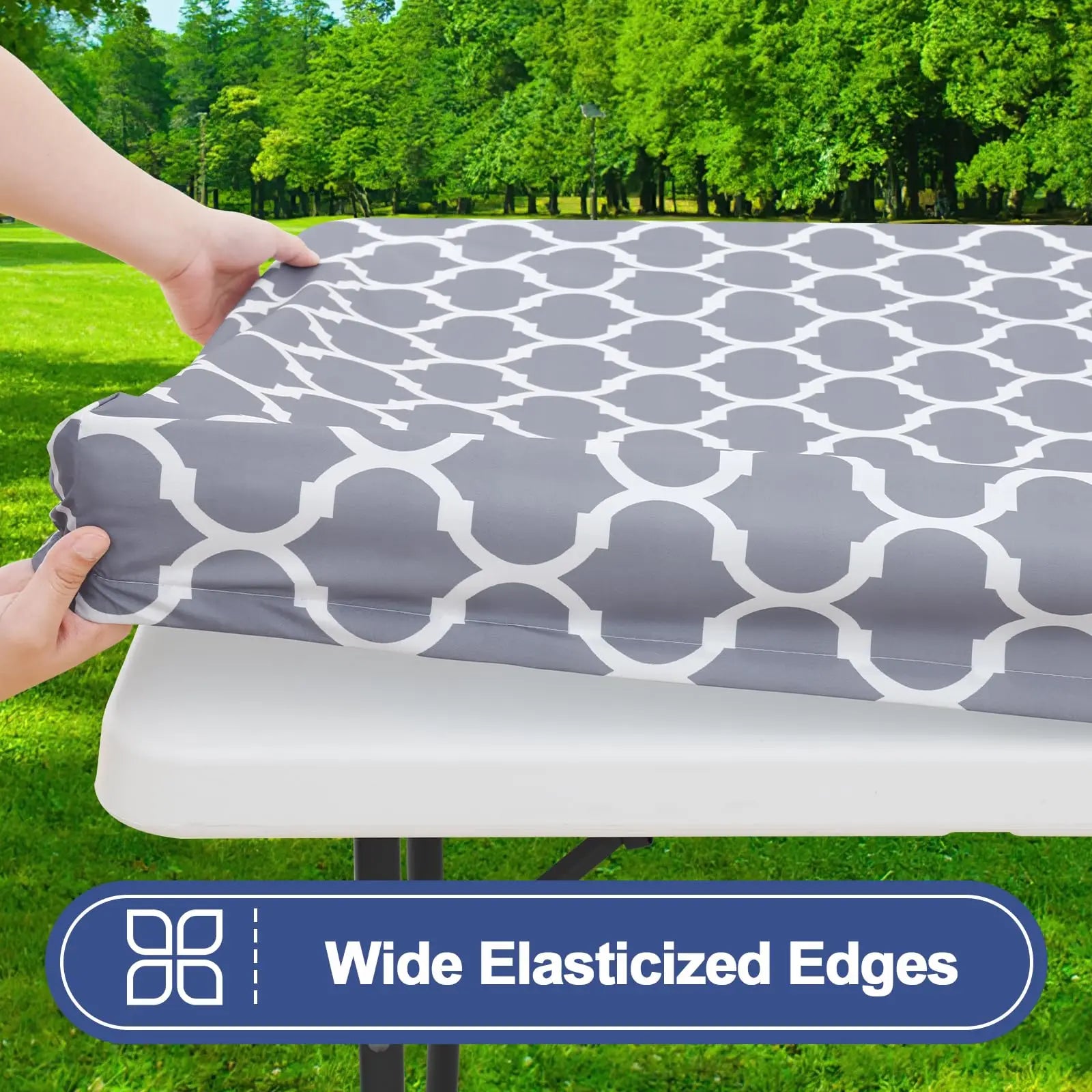 6 Foot Waterproof Elastic Fitted Tablecloths Rectangle Washable Polyester Table Cover Camping Outdoor