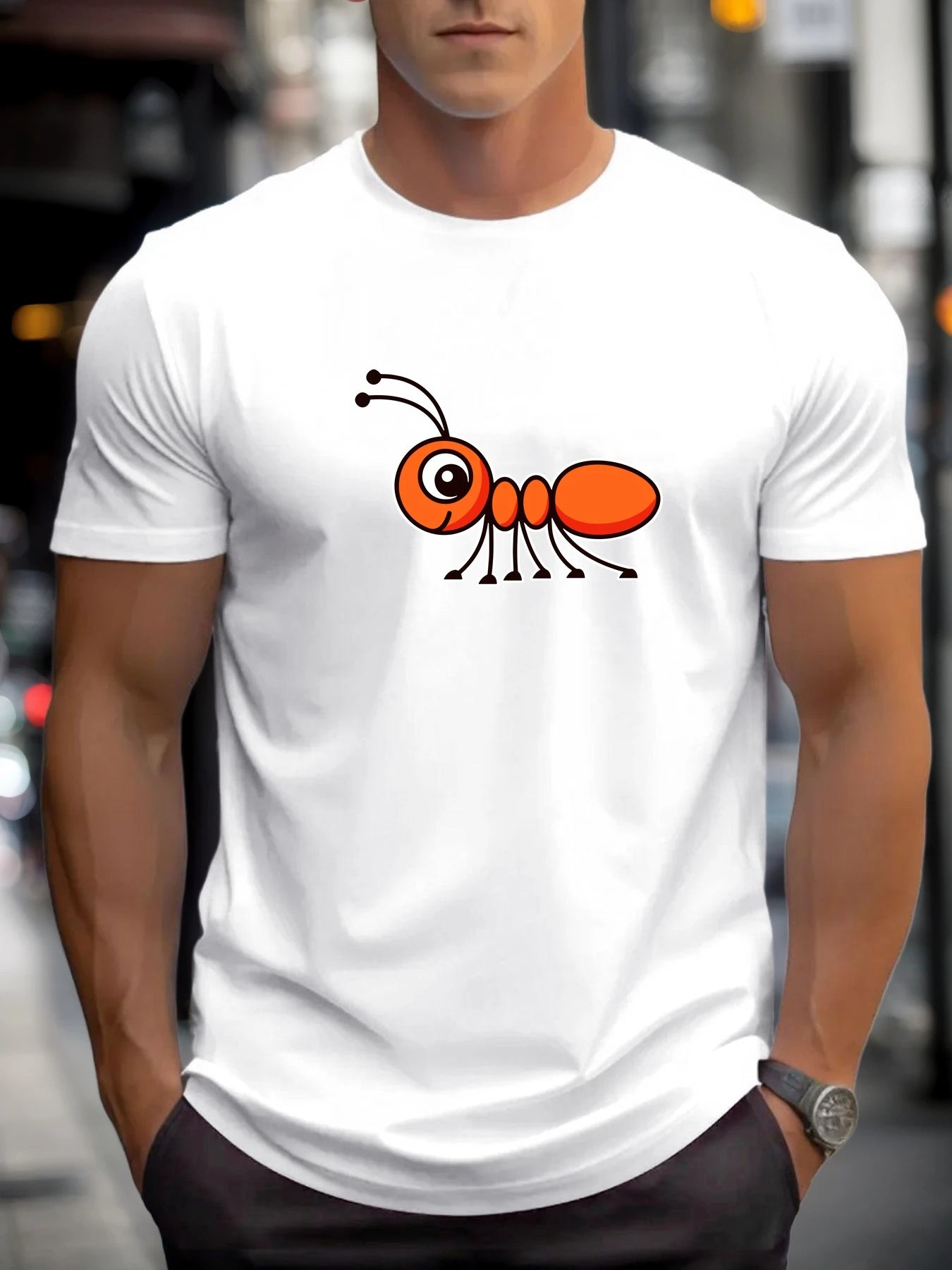 T Shirts For Men Ant 100% Cotton Graphic Printing Summer Round Neck T-Shirt Casual Breathable Street Style Daily Top