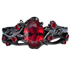 Two-piece Set Classic Gun Black Rose Branches Ring Women's Vintage Inlaid Red Cubic Zircon Finger Rings Fashion wedding Jewelry