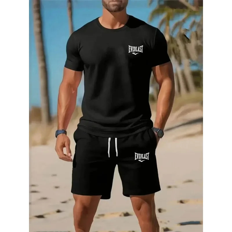 Summer Sportswear Suit Men's Fashion Two-Piece Sports Fitness Running Casual Quick Drying Short Sleeved Shorts Set man