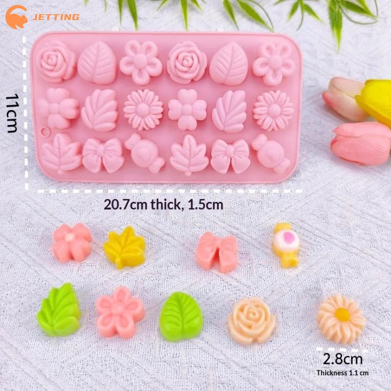 (New) 18 Cavity 3D Silicone Mold Bow Leaf Jelly Ice Pudding Soap Mold Fondant Chocolate Cake Decorations Baking Tool