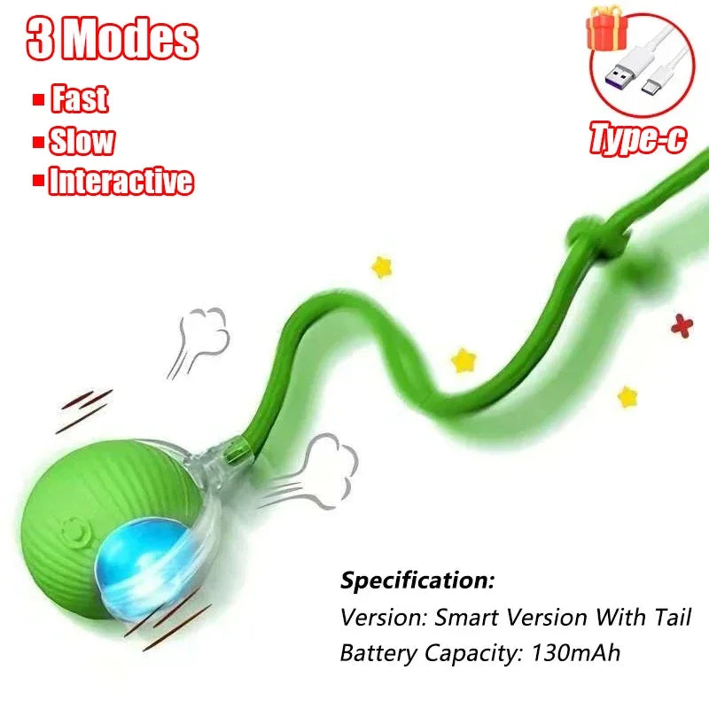 Cat Interactive Ball Toy, Automatic Rolling Ball with Tail, Rechargeable Smart Pet Interactive Toy, Intelligent Mouse for Cat